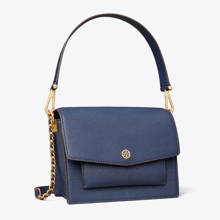 Tory Burch Robinson Double-Strap Convertible Shoulder Bag Color: Bluestone